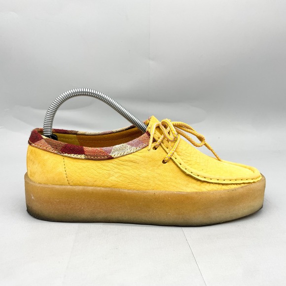 Clarks Originals Shoes - Clarks Womens 8.5 Originals Wallabee Cup Yellow Leather Plaid Trim Boho Moccasin